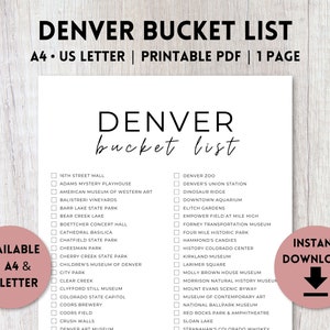 Denver, Colorado Bucket List Printable | Travel Bucket List | Travel Planner Checklist | A4, US Letter
