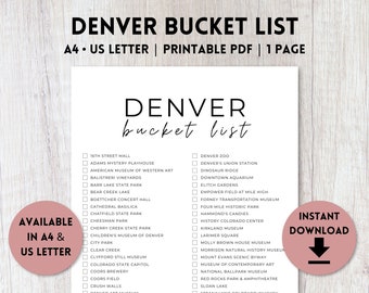 Denver, Colorado Bucket List Printable | Reise Bucket List | Reiseplaner Checkliste | A4, US Letter