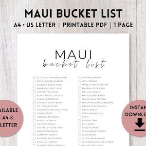 Maui, Hawaii Bucket List Printable | Travel Bucket List | Travel Planner Checklist | A4, US Letter