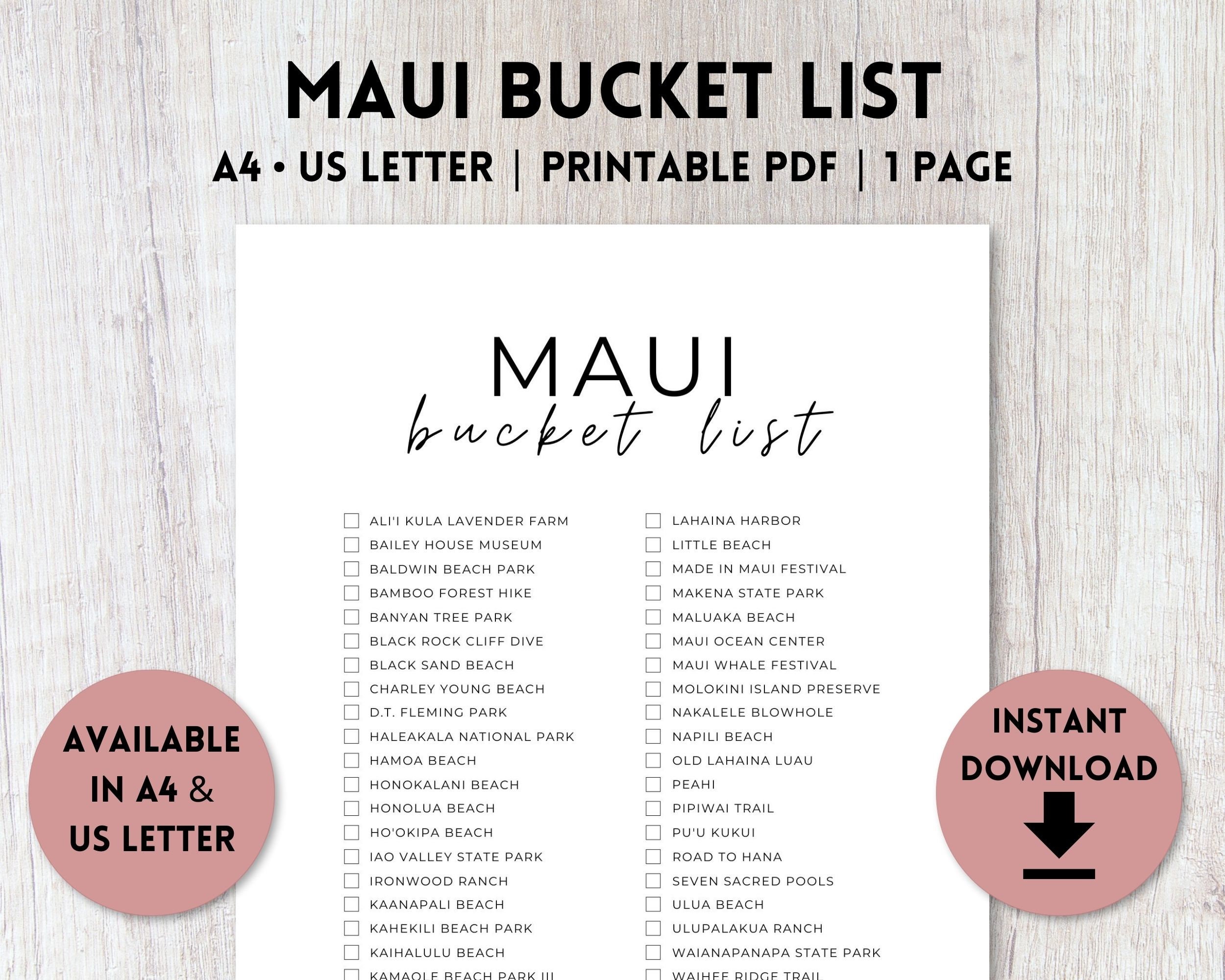 maui hawaii bucket list printable travel bucket list etsy