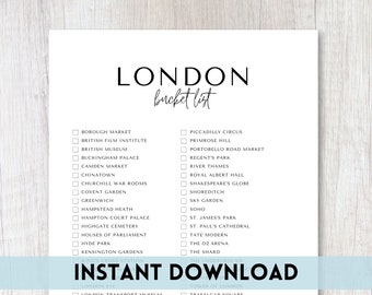 London, England Bucket List Printable | Travel Bucket List | Travel Planner Checklist | A4, US Letter