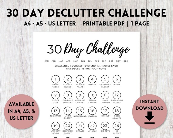 30 Day Declutter Challenge Printable PDF Declutter Planner | Etsy