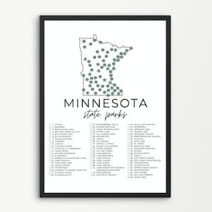 Carte du parc d'état du Minnesota imprimable | Liste de contrôle du parc d'État | Cochez les parcs d'État | Imprimables de parc d'état | A4, Lettre US