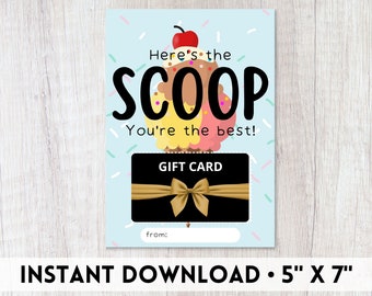 Ice Cream Gift Card Holder Printable | Here's The Scoop | Daycare Teacher Appreciation Gift | Ice Cream Printable
