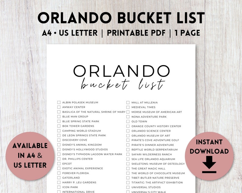 Orlando Florida Bucket List Printable Travel Bucket List Etsy