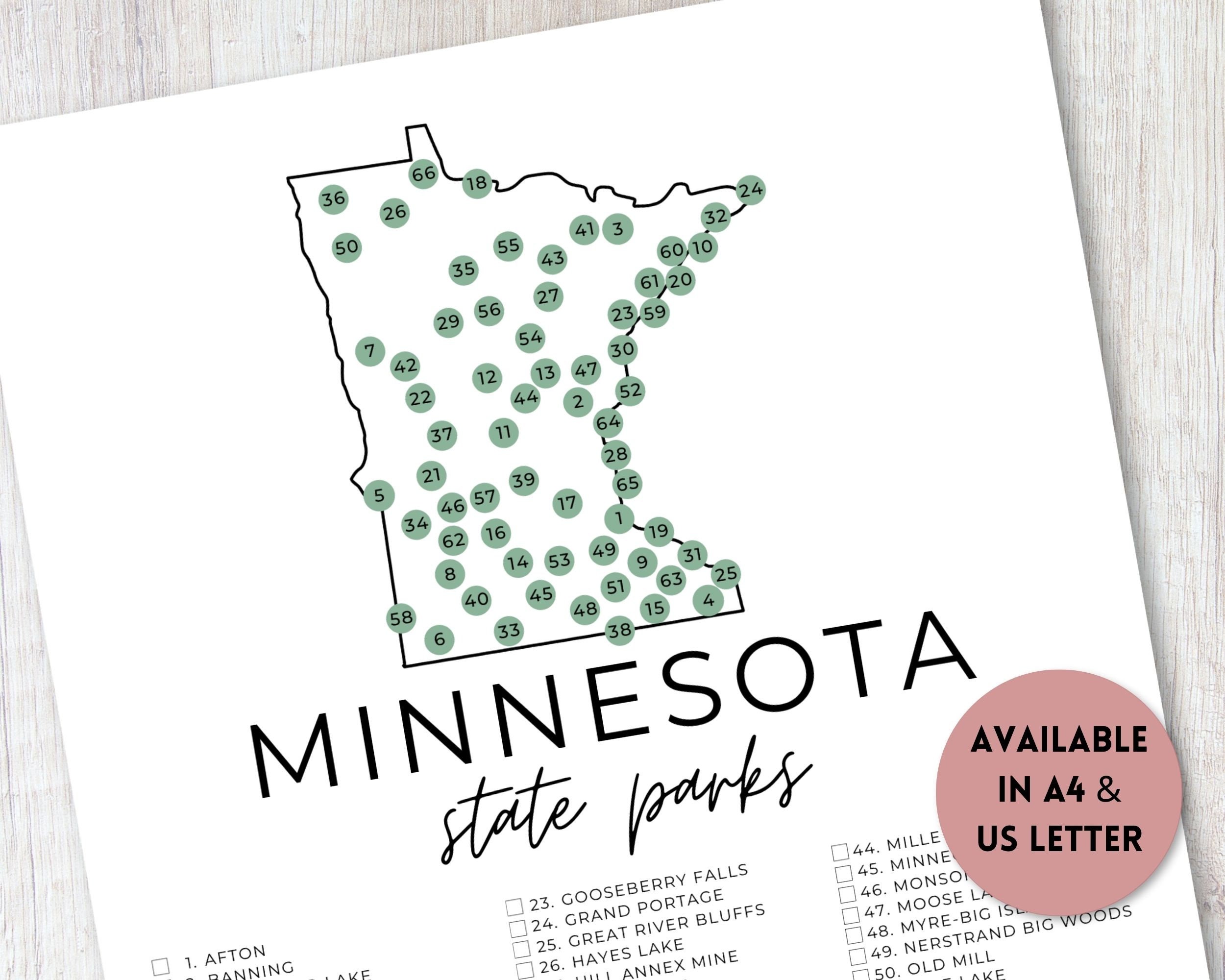 Minnesota State Park Map Printable State Park Checklist State Parks ...