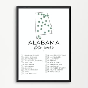 Alabama State Park kaart afdrukbaar | Controlelijst staatspark | Staatsparken Afvinken | Staatspark printables | A4, Amerikaanse brief