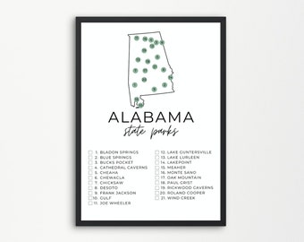 Alabama State Park Map Printable | State Park Checklist | State Parks Check Off | State Park Printables | A4, US Letter