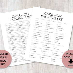 Editable Carry on Packing List Printable | Editable Packing List ...