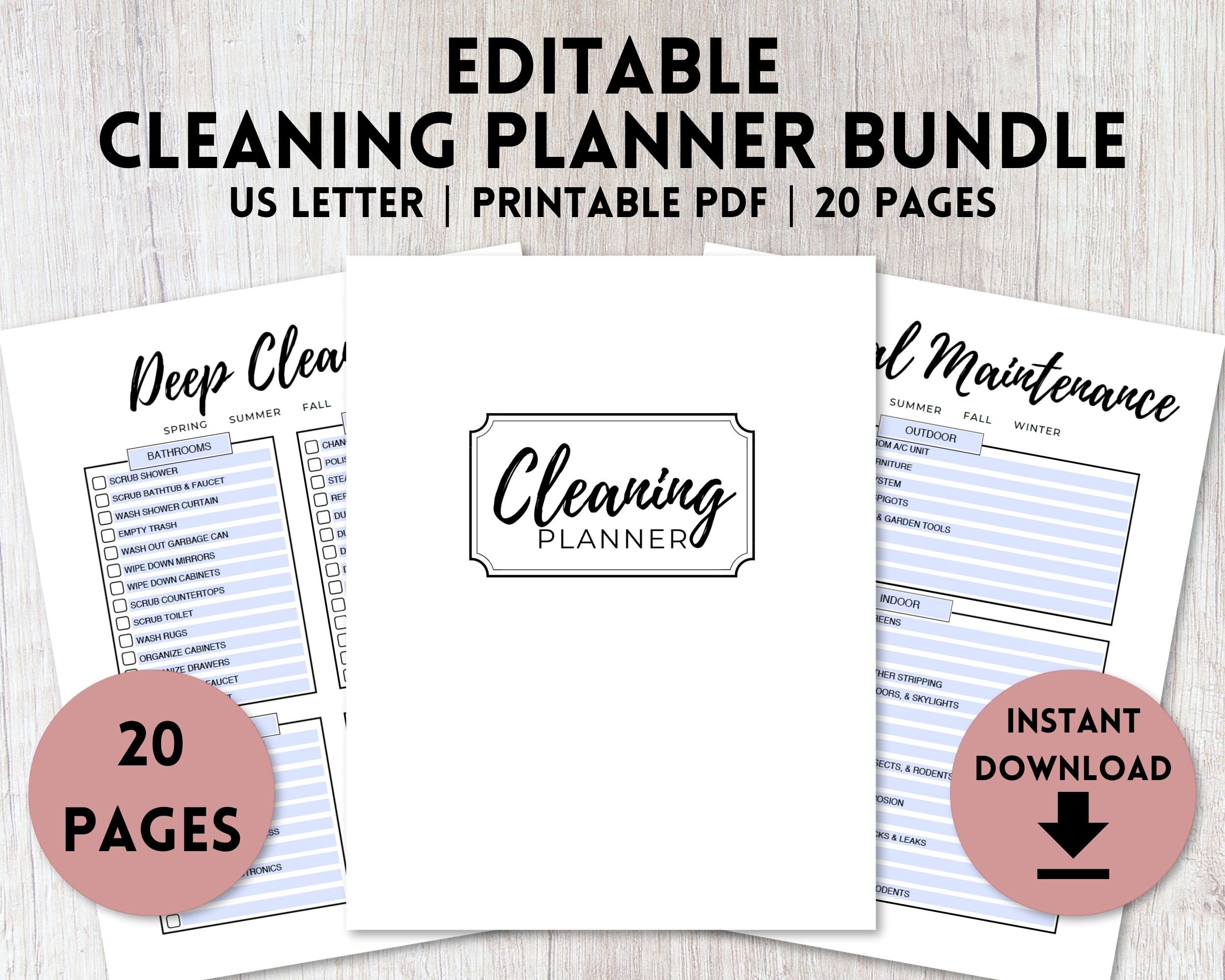 Editable Cleaning Planner Bundle Printable | Cleaning Schedules, Chore ...