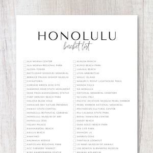 Lista de desejos de Honolulu, Havaí para impressão | Lista de viagens | Lista de verificação do planejador de viagens | A4, Carta dos EUA