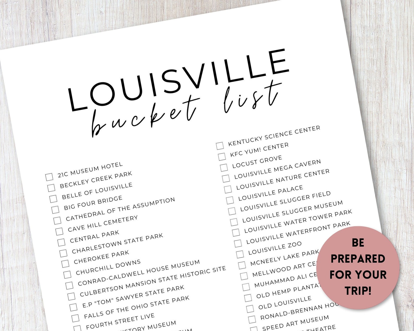 Louisville, Kentucky Bucket List Printable Travel Bucket List Travel
