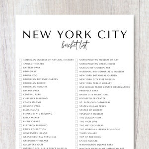 Ciudad de Nueva York, Lista de Nueva York imprimible / Lista de deseos de viaje / Lista de verificación del planificador de viajes / A4, carta de EE. UU.