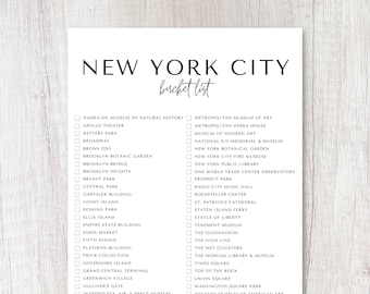 New York City, New York List Printable | Travel Bucket List | Travel Planner Checklist | A4, US Letter