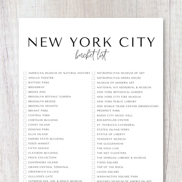 New York City, New York List Printable | Travel Bucket List | Travel Planner Checklist | A4, US Letter