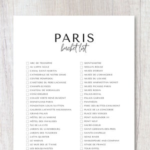 パリ、フランスのやりたいことリスト印刷可能 | 旅行やりたいことリスト | 旅行プランナーチェックリスト | A4、USレター