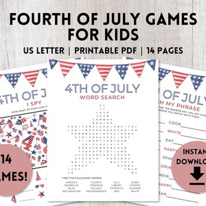 Paquete de juegos imprimibles para niños del 4 de julio / Juegos del Día de la Independencia / Juegos para fiestas patrióticas / Juegos imprimibles del 4 de julio