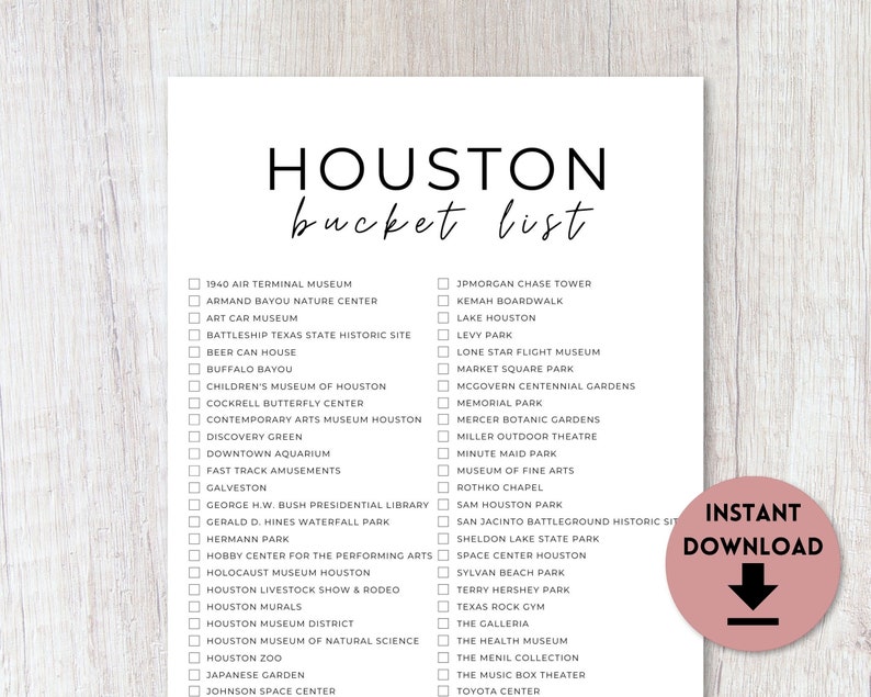 Houston Texas Bucket List Printable Travel Bucket List Etsy