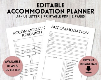 Accommodation Planner Printable, Digital Travel Itinerary ...