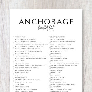 Anchorage, Alaska Bucket List Printable | Travel Bucket List | Travel Planner Checklist | A4, US Letter