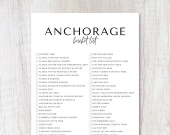 Lista de deseos de Anchorage, Alaska imprimible / Lista de deseos de viaje / Lista de verificación del planificador de viajes / A4, carta de EE. UU.