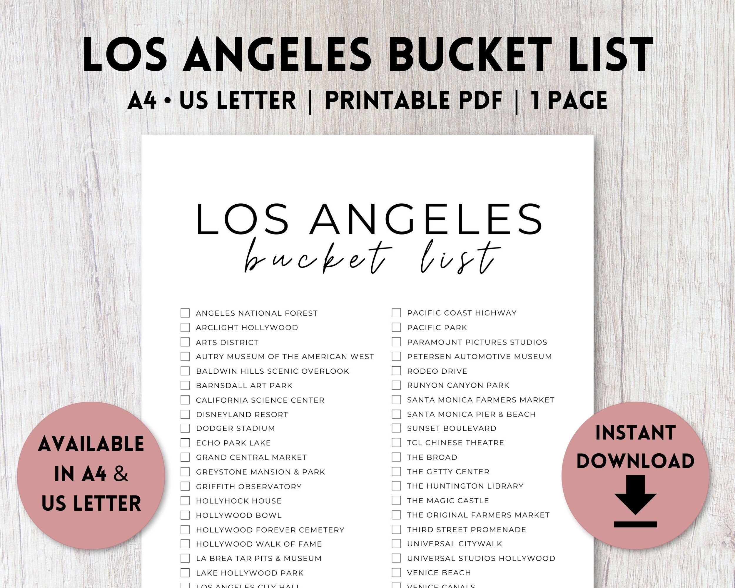 Los Angeles California Bucket List Printable Travel Bucket Etsy