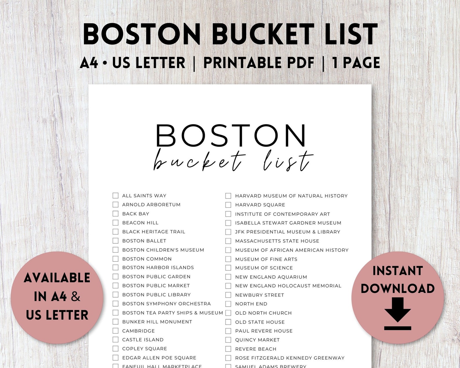 Boston Massachusetts Bucket List Printable Travel Bucket Etsy