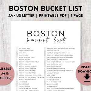 Boston, Massachusetts Bucket List Printable | Travel Bucket List | Travel Planner Checklist | A4, US Letter