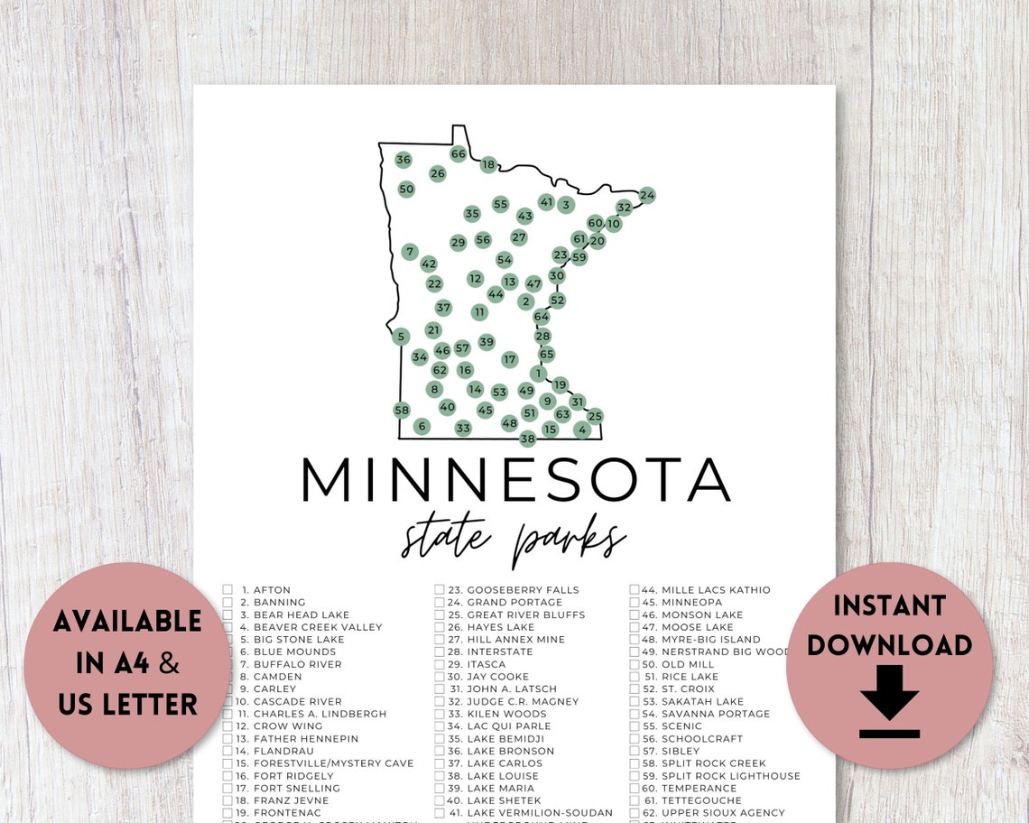 Minnesota State Park Map Printable State Park Checklist State Parks ...