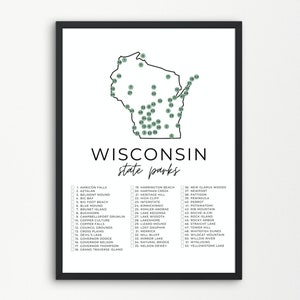 Mappa stampabile del parco statale del Wisconsin / Lista di controllo del parco statale / Check-off dei parchi statali / Stampabili del parco statale / A4, Lettera USA