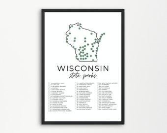 Wisconsin State Park Map Printable | State Park Checklist | State Parks Check Off | State Park Printables | A4, US Letter