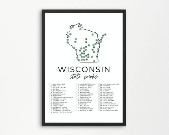 Wisconsin State Park Map Printable State Park Checklist - Etsy