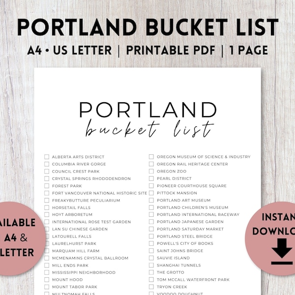 Portland, Oregon Bucket List Printable | Travel Bucket List | Travel Planner Checklist | A4, US Letter