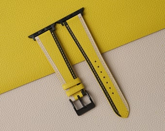 Tricolor Yellow Epsom Leather Apple Watch Band, 38mm 40mm 41mm 42mm 44mm 45mm 49mm apple watch strap