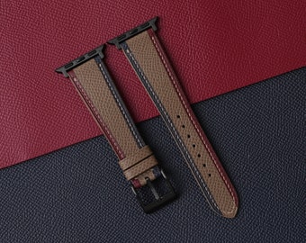 Tricolor Taupe Epsom Leather Apple Watch Band, 38mm 40mm 41mm 42mm 44mm 45mm 49mm apple watch strap