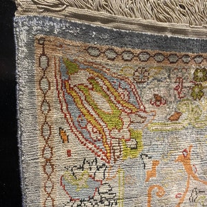Vintage Hereke Silk Rug, Framed Tulip Motif, Turkish Wall Hanging image 4