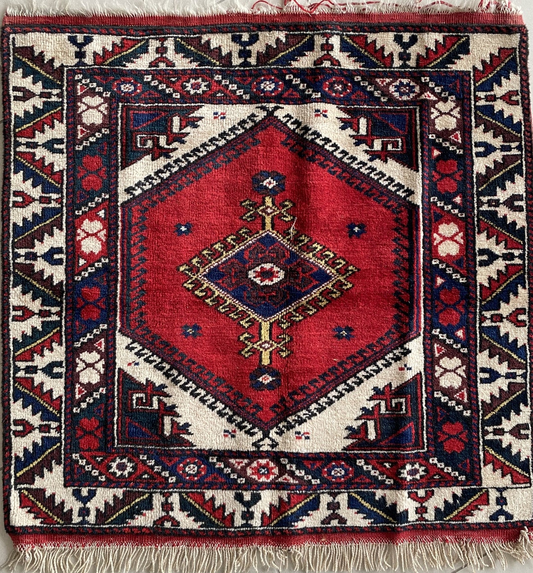 Vintage Dosemealti Rug, 3x3 Small Turkish Square Rug, Wool Handwoven - Etsy