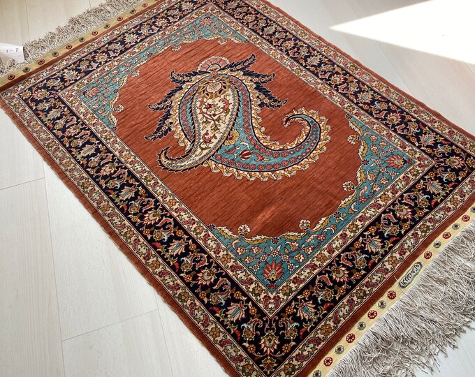 Authentic Handmade Rugs Authentic Handmade Turkish Silk Rug, 3x4 Silk Rug, Silk Carpet, Elegant ...