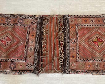 Antique Caucasus Saddle Bag, Tribal Woven Khorjin, 1910s Wool