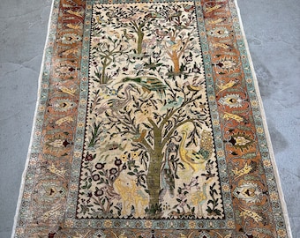 Handwoven Hereke Silk Rug, 3x4, Tree of Life Design