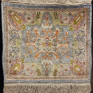 Vintage Hereke Silk Rug, Framed Tulip Motif, Turkish Wall Hanging image 1