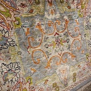 Vintage Hereke Silk Rug, Framed Tulip Motif, Turkish Wall Hanging image 2