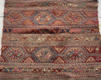Antique Caucasian Kilim Rug, Mafrash Panel, Beshik Carpet, 3x3 Tribal Rug