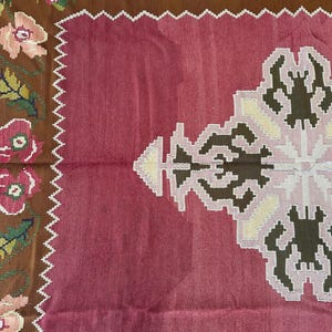 Old Balkan Kilim, Balkan Kilim, Large Kilim Rug, Pastel Kilim, Floral Design Rug, Floral Motif,Flower Motif, Medallion Kilim, 7x9 Rug image 10