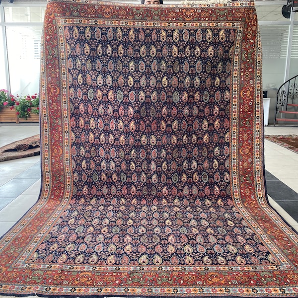 Majestic Hereke Carpet,Large Hereke Rug,Boteh Design Carpet,Boteh motif, 7x10 Rug,Handmade Rug,Large Turkish Rug,Anatolian Rug,Vintage Rug