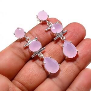 Rose Quartz Silver Earrings Healing Crystal Jewelry Minimalist Dangle Earrings Handmade Gift for Her Handmade Rose Quartz Earrings Jewelry