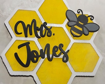 Personalized teacher sign for classroom door teacher gift Bee themed sign Door hanger Back to School Teacher Appreciation Gift Custom gift