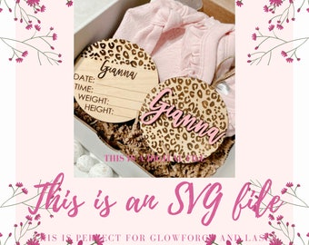 Leopard print Baby svg, Glowforge File, Baby Name sign, Baby photo prop, Laser cut file, SVG