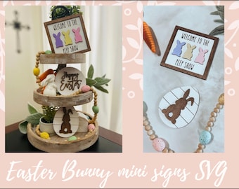 Easter laser cut file, Easter Bunnies Tiered Tray SVG Wood Glowforge File Sign Digital Cut File Laser,