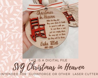 Weihnachten im Himmel SVG Ornament-Datei Gedenkverzierung für geliebte Digitaler Download Glowforge Laser Cut-Datei Weihnachten Ornament svg-Datei